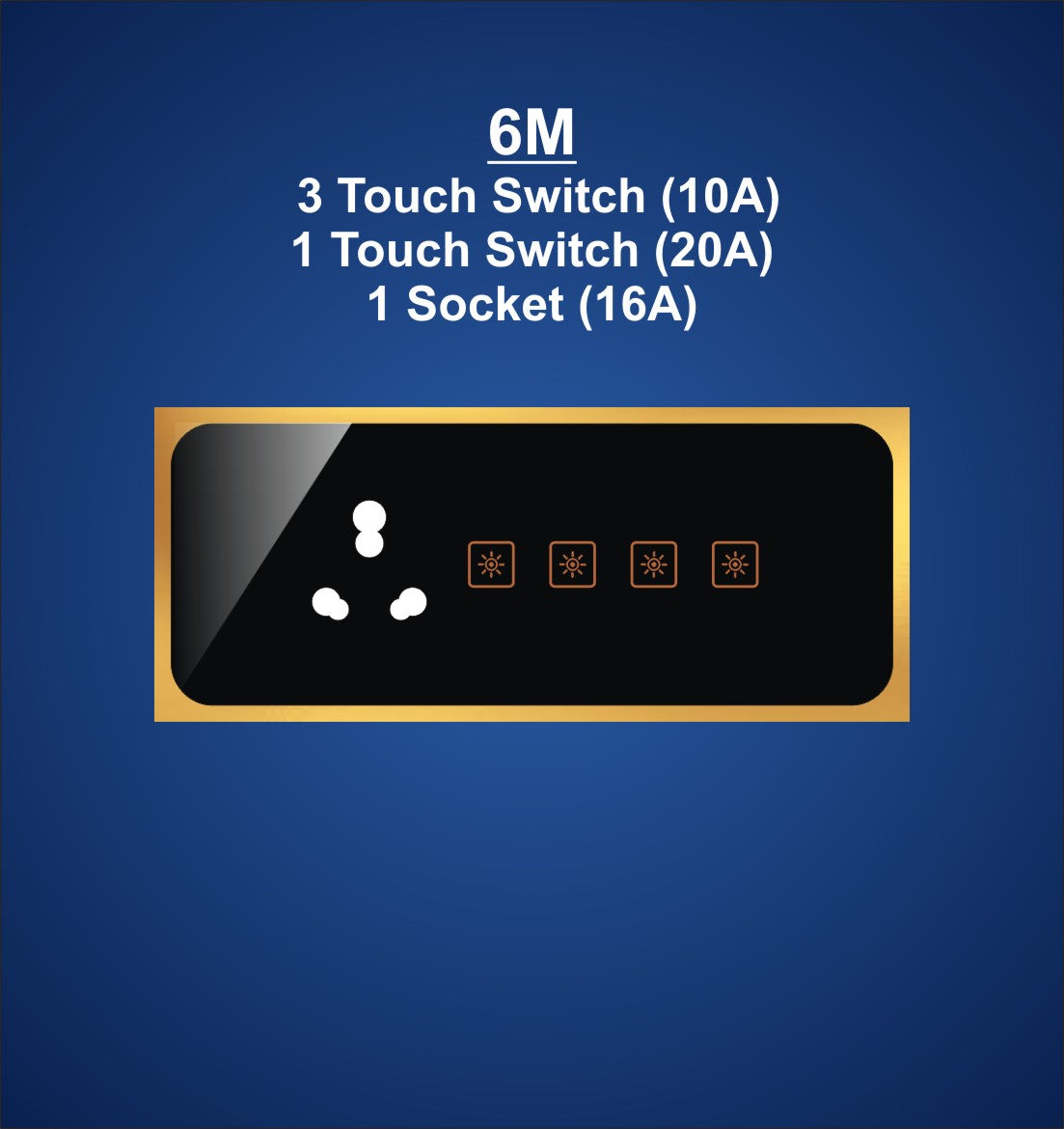 6M Plate with 1 Socket  (16A) ,1 Switch (20A) & 3 Switch (10A)