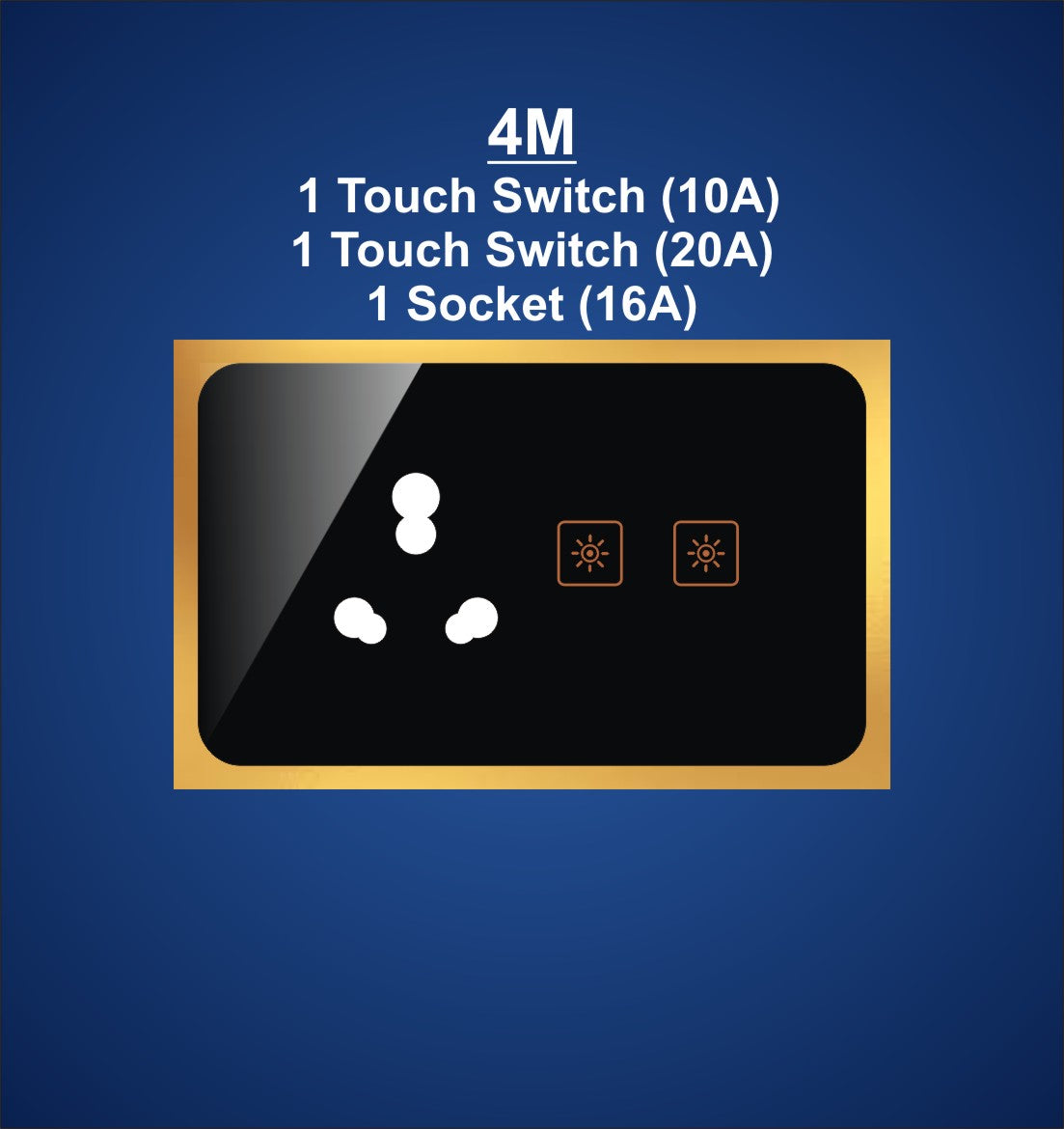 4M Plate with 1 Socket (16A), 1 Switch (20A) & 1 Switch (10A)