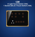 12M Plate with 6 Light Switch (10A), 1 Socket (6A) & 4 Only Touch Switch (10A)