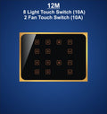 12M Plate with 8 Light Switch (10A) & 2 Fan with Regulator