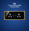 6M Plate with 2 Socket (16A) & 2 Switch (10A)