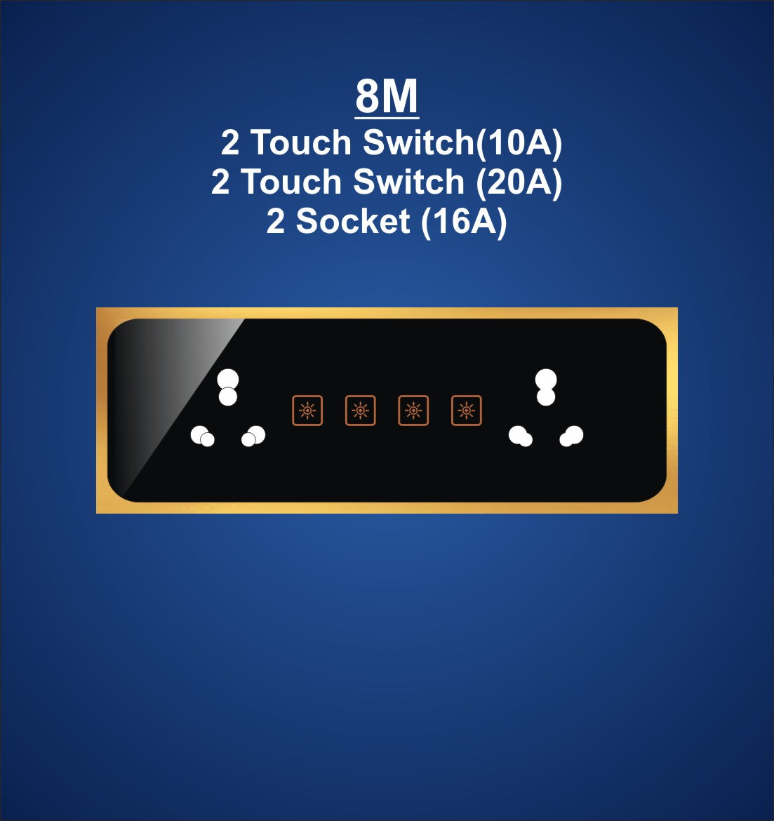 8M Plate with 2 Socket (16A) , 2 Switch (20A) & 2 Switch (10A)