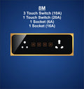 8M Plate with 1 Sockt (6A), 1 Socket (16A) , 1 Switch (20A) & 3 Switch (10A)